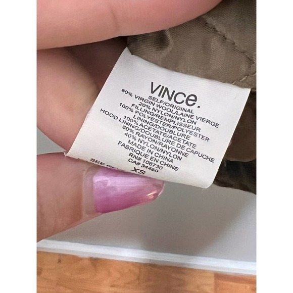 Vince Short Vest Hoodie Wool Jacket In Khaki Women's Size XS - Picture 7 of 10